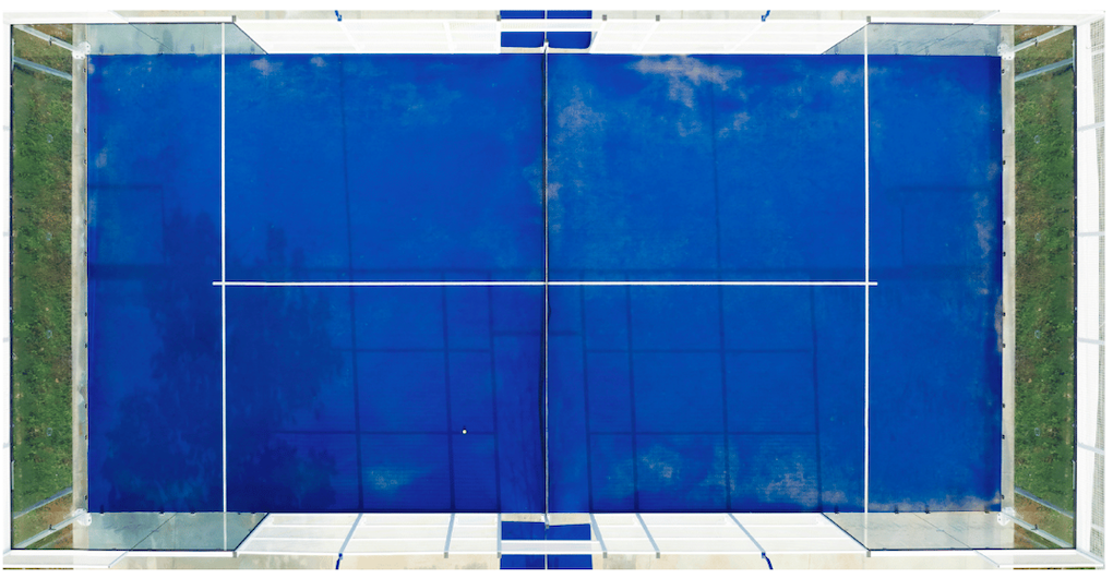 Aerial view of blue padel court